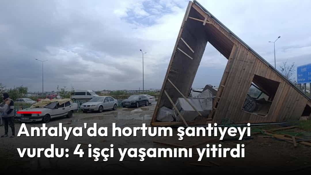 Hortumun ardından yıkılan ahşap şantiye yapısı ve çevreye saçılan enkaz