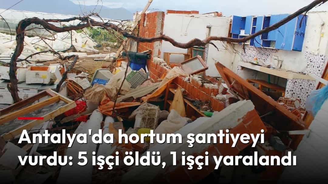 Hortumun vurduğu şantiyede yıkılmış yapı ve etrafa saçılmış enkaz