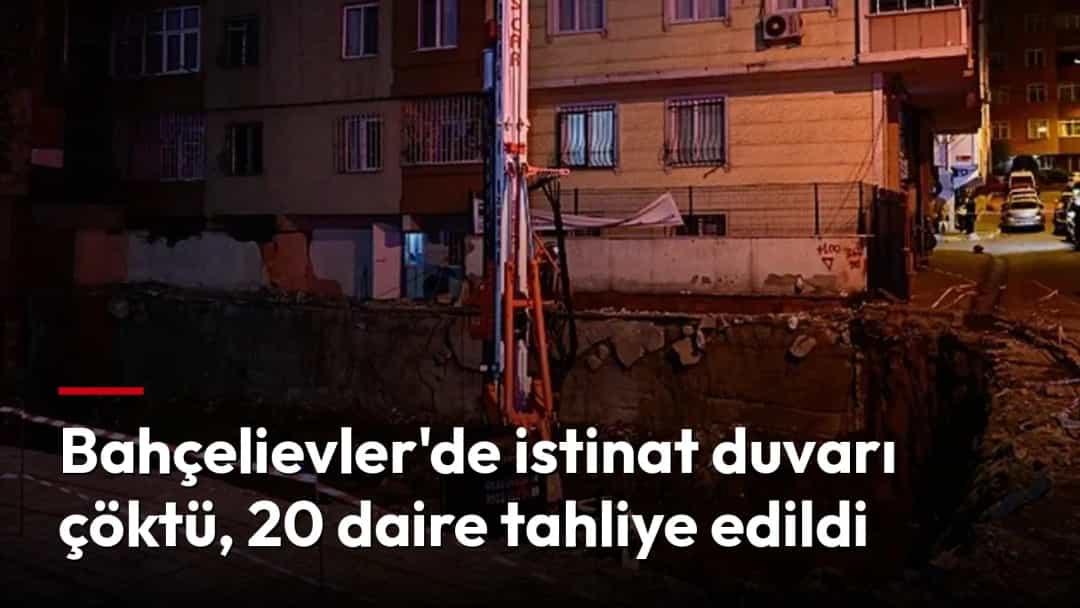 Bahçelievler'de çöken istinat duvarının çevresinde oluşan derin kazı ve hasar, gece aydınlatması altında görülüyor.