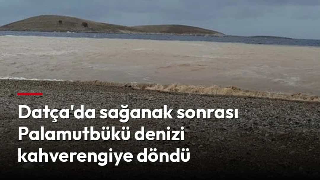 Sağanak sonrası kahverengiye dönen deniz, bulutlu gökyüzü altında kıyı boyunca uzanıyor.