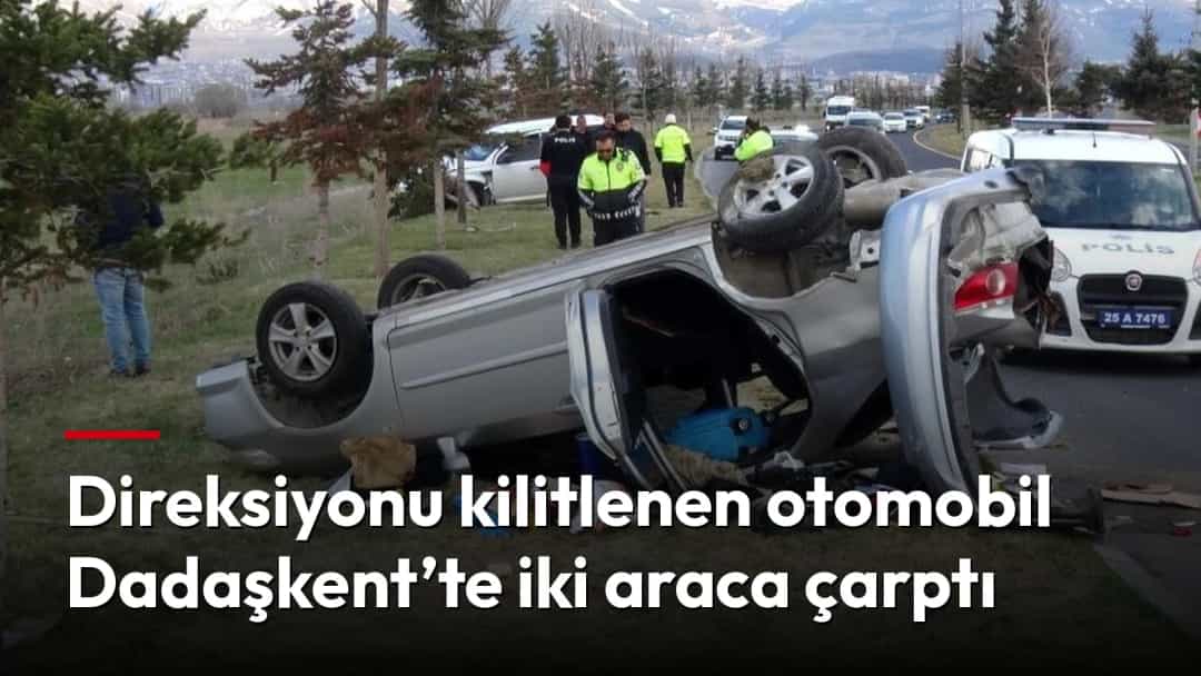 Kaza sonrası ters dönen otomobilin çevresinde ekipler ve diğer araçlar görülüyor.