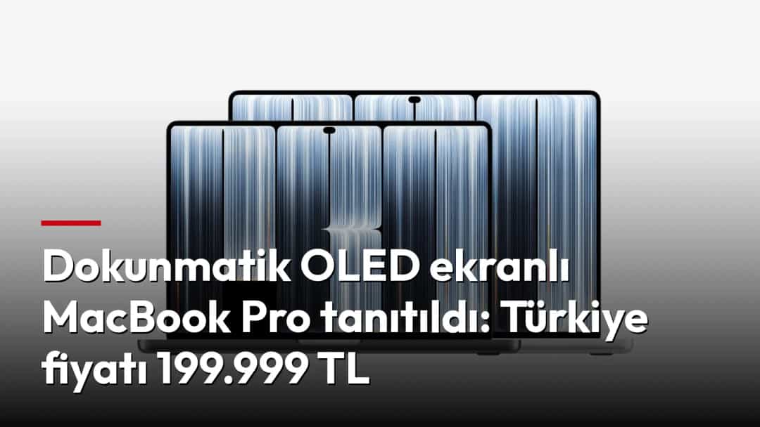 Dokunmatik OLED ekranlı MacBook Pro modellerini gösteren ürün görseli.