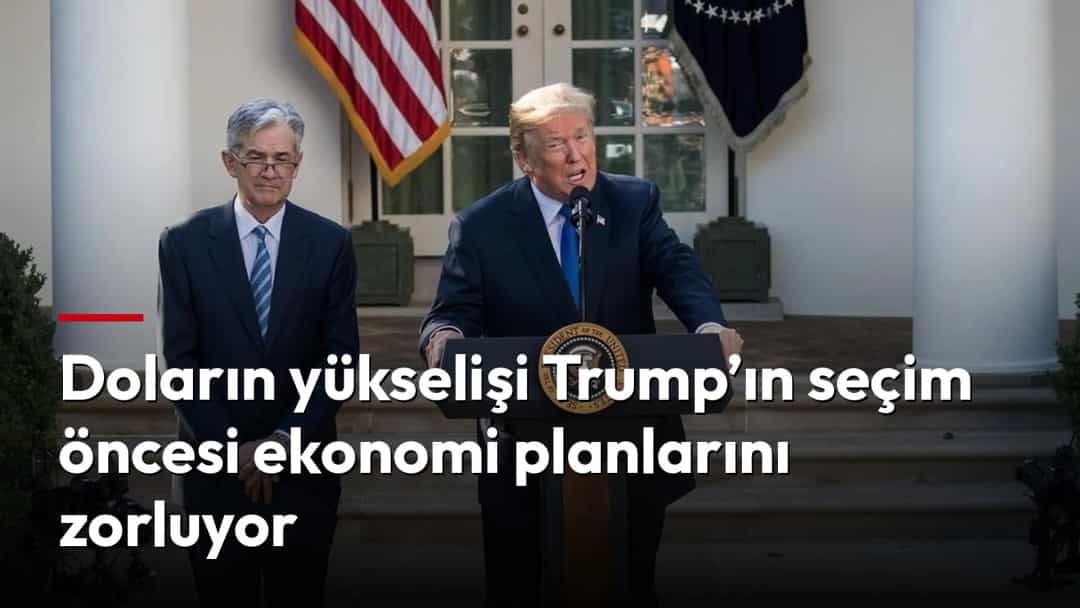 Donald Trump, Beyaz Saray’da kürsüden konuşurken yanında Jerome Powell duruyor.