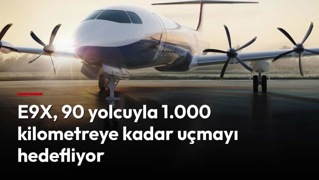 Çok pervaneli E9X tipi elektrikli uçağın pistte önden görünümü.
