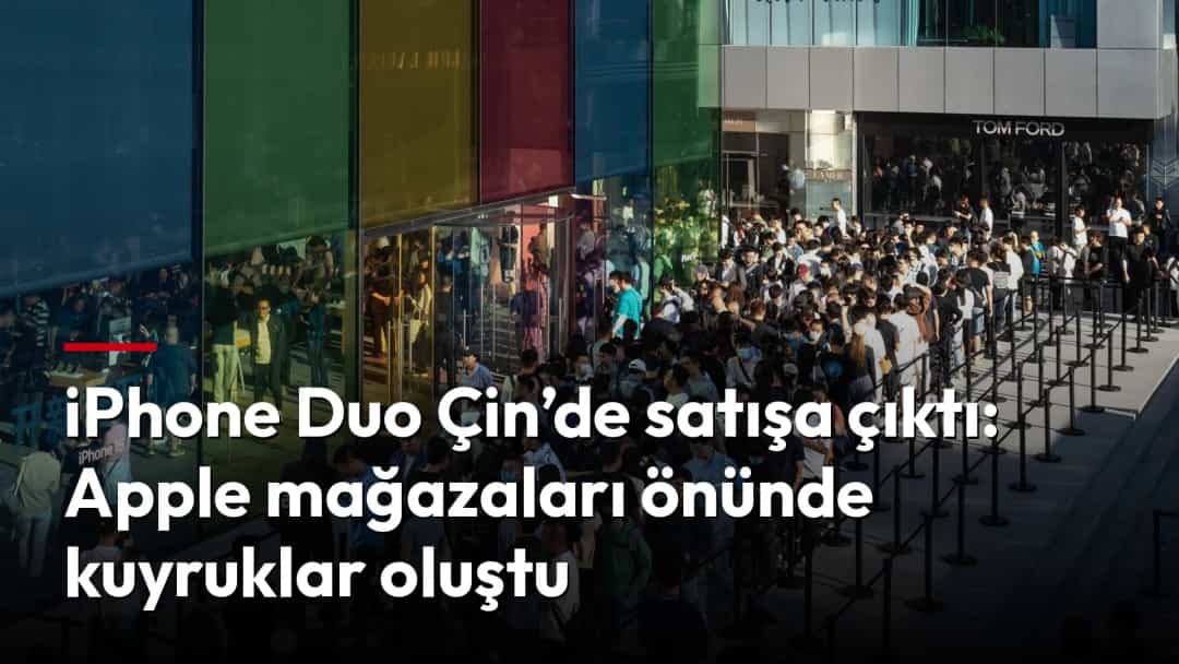 Çin’de bir Apple mağazasının önünde yeni iPhone’ları almak için bekleyen kalabalık.