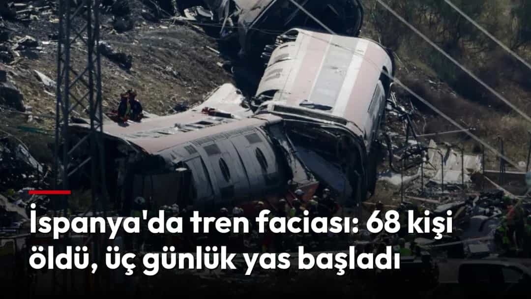 İspanya’daki hızlı tren kazasında raydan çıkan ve hasar gören vagonların çevresinde ekipler çalışıyor.