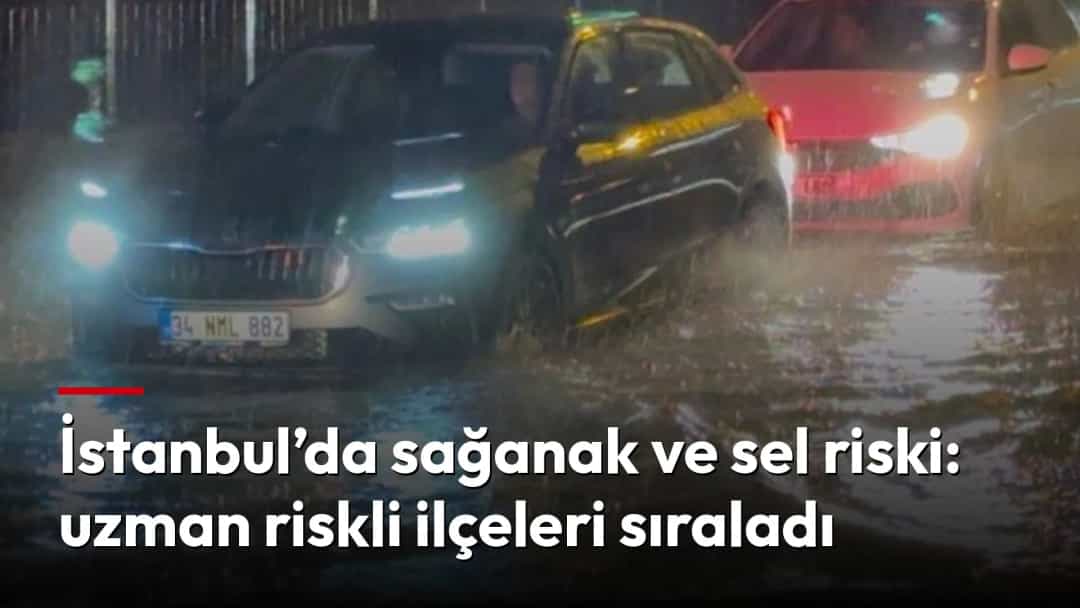 Sağanak yağışta suyla kaplanan caddede ilerlemeye çalışan araçlar