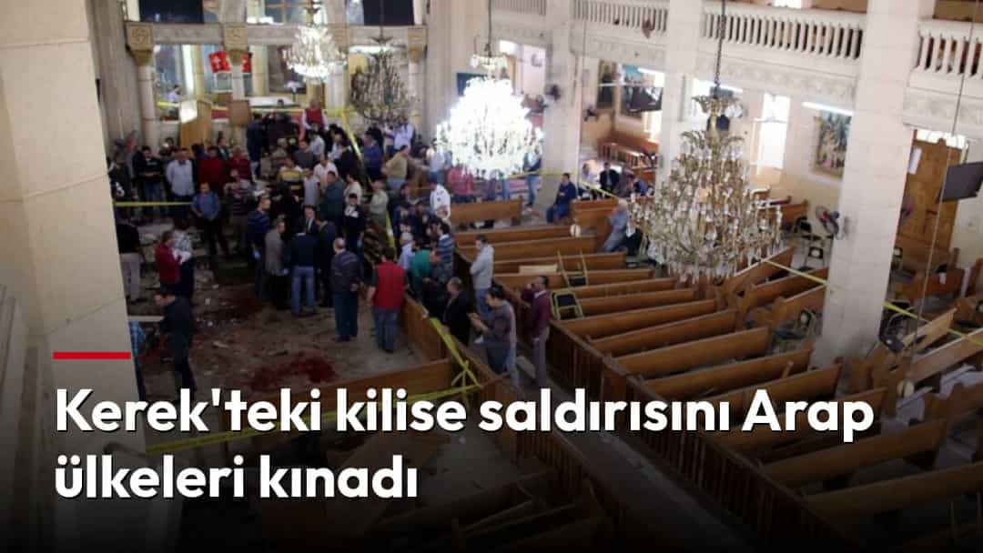 Kerek'teki saldırının ardından hasar gören kilisenin içi; devrilmiş sıralar ve olay yeri bandı görülüyor.