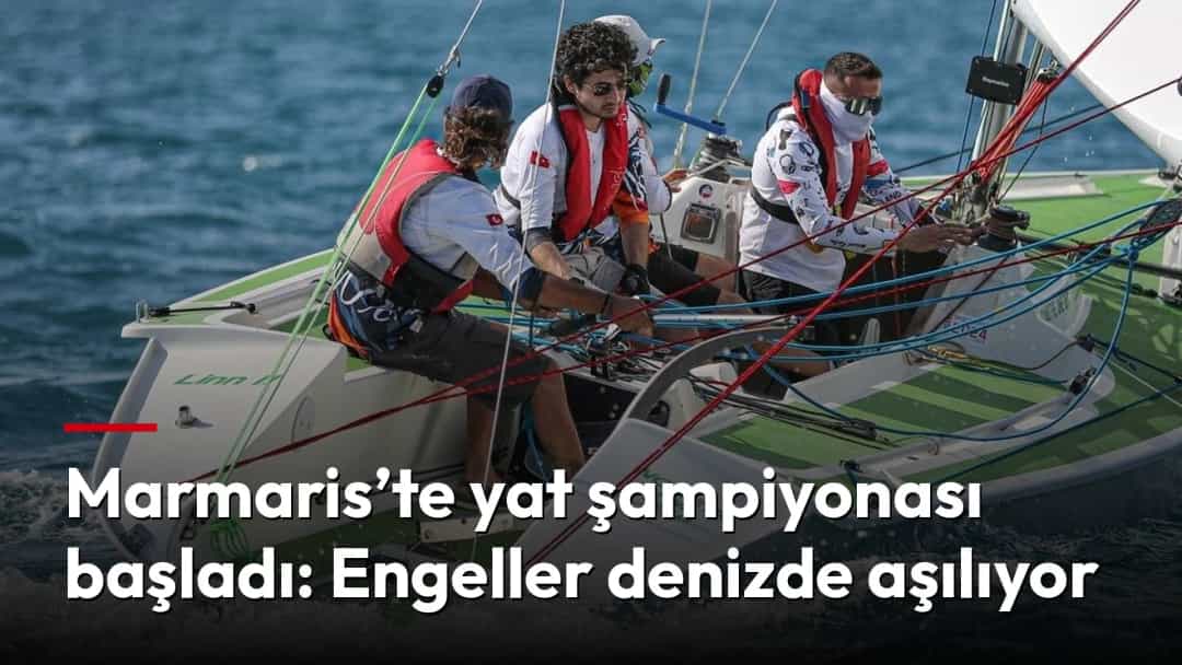 Yelken takımı, Marmaris açıklarında yarış sırasında teknelerini yönlendiriyor.