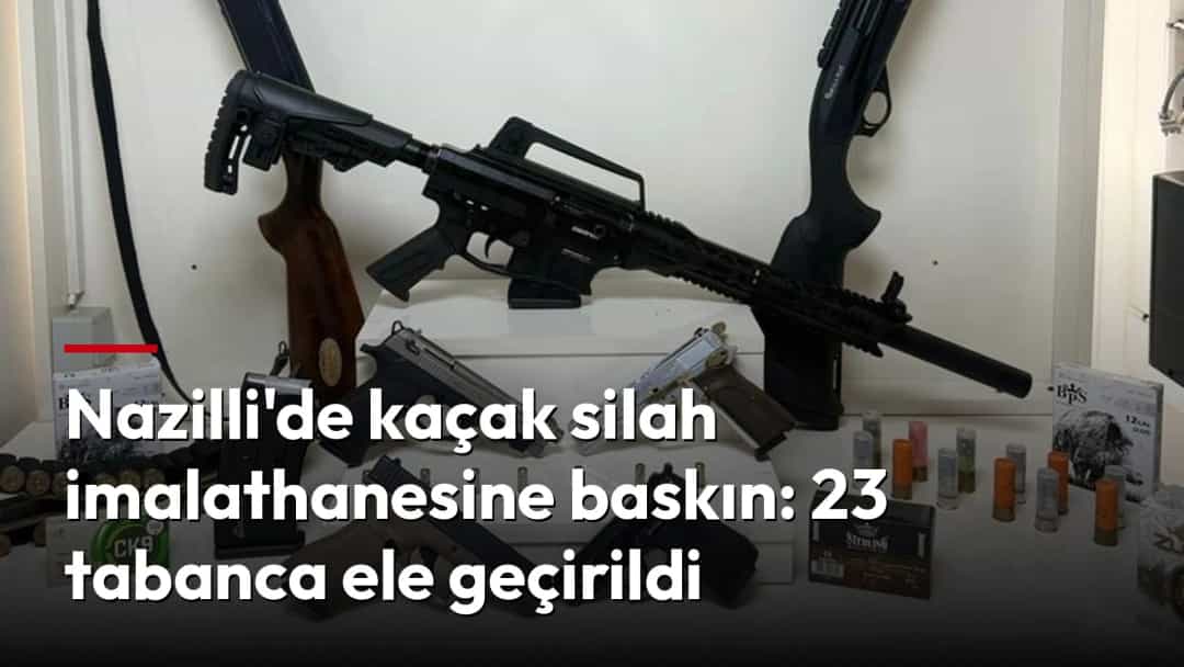 Nazilli Asayiş Büro Amirliği tabelası önünde sergilenen ele geçirilmiş silahlar ve mühimmat