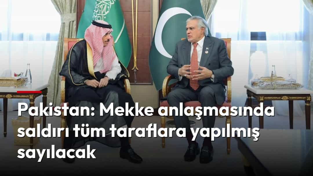 Pakistan Dışişleri Bakanı Muhammed İshak Dar, Suudi Arabistanlı bir yetkiliyle görüşürken.