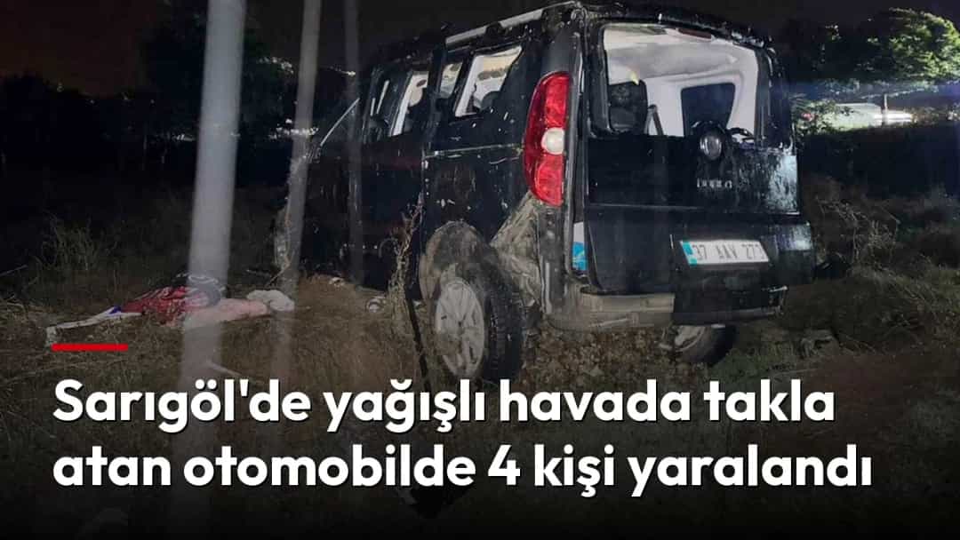 Yağışlı havada yoldan çıkarak toprak alana savrulan otomobil gece saatlerinde görüntülendi.