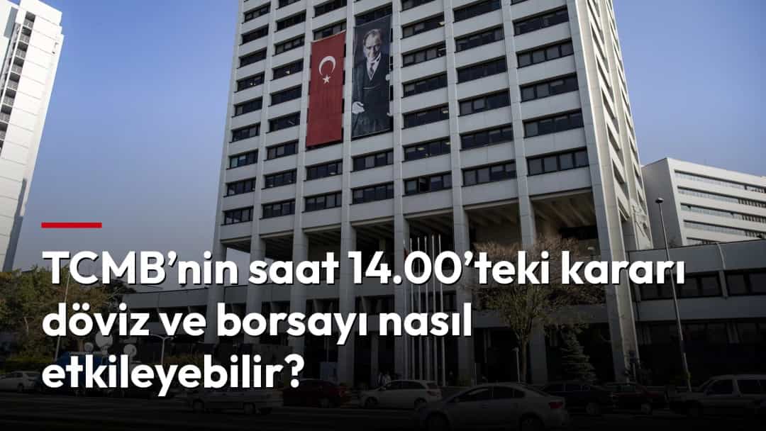 Türkiye Cumhuriyet Merkez Bankası binasının ön cephesi ve bayraklar