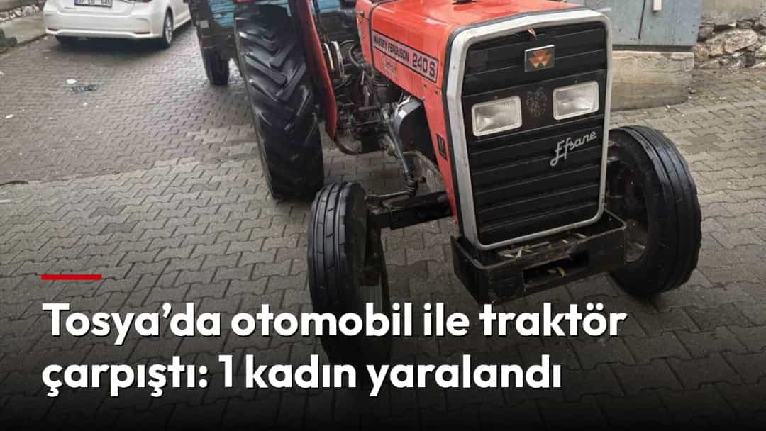 Dar bir sokakta park halindeki kırmızı traktör