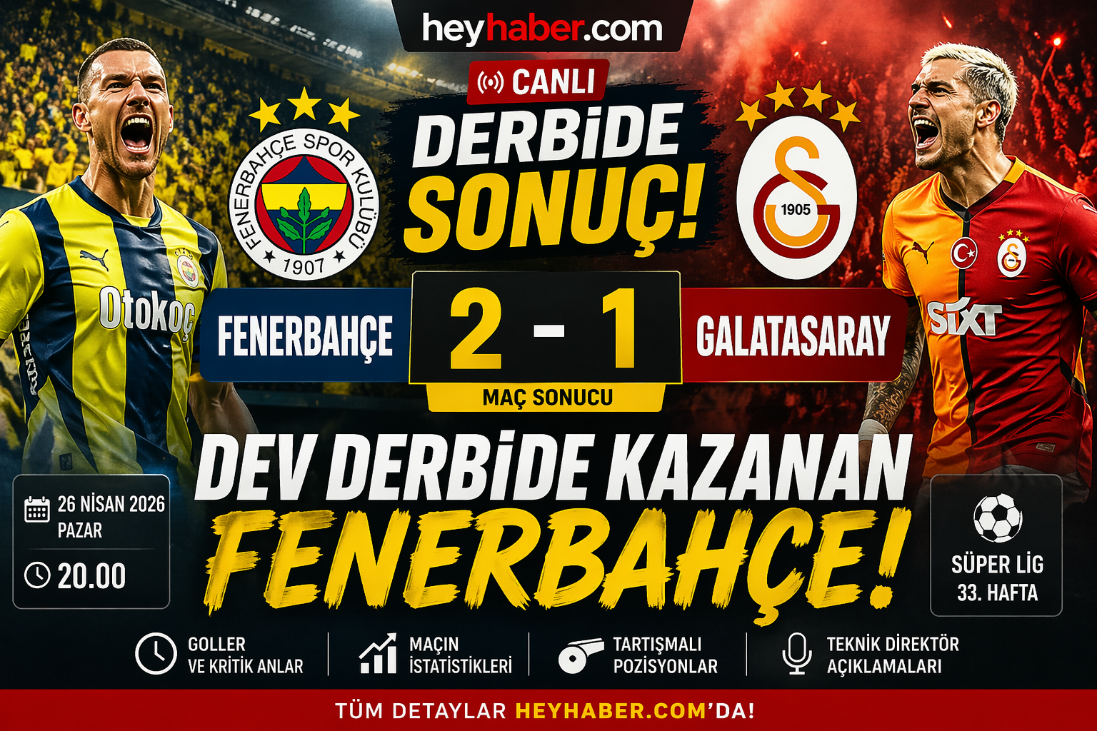 CANLI İzle Dinle : 26 Nisan Fenerbahçe – Galatasaray Derbisi Sonucu | Dev Maçta Neler Oldu? görseli