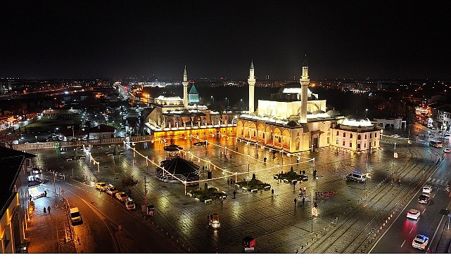 Konya Büyükşehir’in Şeb-i Arus Haftasına Özel Aydınlatmaları Şehri Renklendirdi görseli