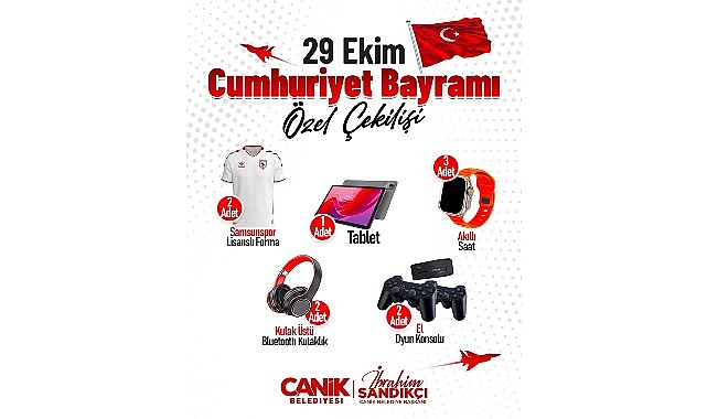Canik Belediyesi'nin düzenlediği 29 Ekim Cumhuriyet Bayramı özel çekilişiyle vatandaşlar hediyelerle buluşuyor. görseli