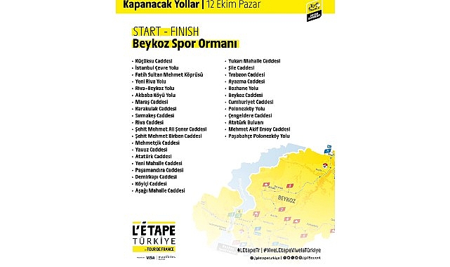 12 Ekim 2025 Pazar Günü L’Étape Türkiye by Tour de France Bisiklet Yarışı nedeni ile İstanbul’da yol kapanışları ve trafik düzenlemeleri görseli