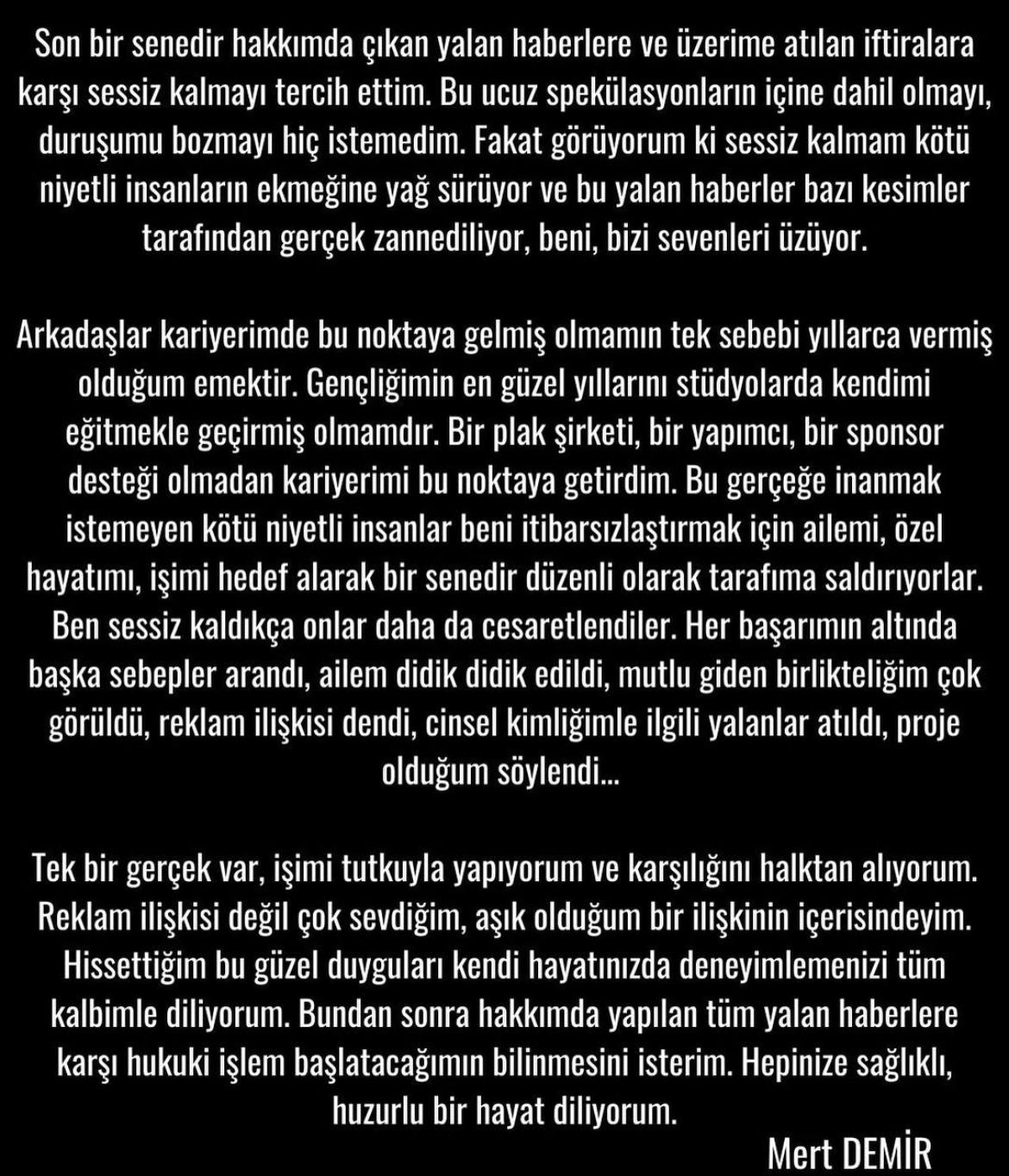 MERT DEMİR’DEN AÇIKLAMA: “CİNSEL KİMLİĞİMLE İLGİLİ…” görseli