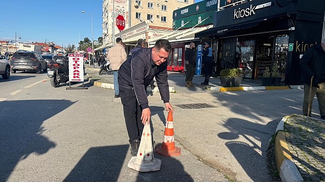 Ayvalık Belediyesi kaldırım işgallerine karşı denetimlerini sürdürüyor görseli