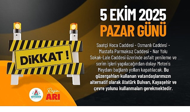 Meteris Meydanı ve Bağlı Caddeler 1 Gün Trafiğe Kapatılacak görseli