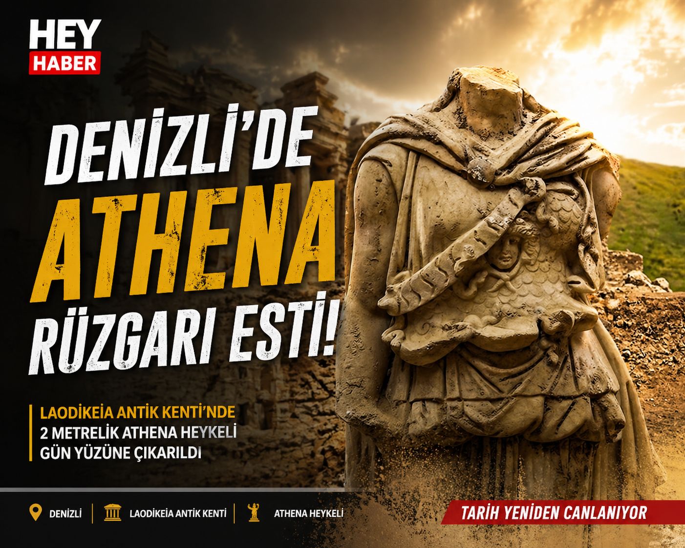 DENİZLİ'DE MİTOLOJİK RÜZGAR: LAODİKEİA ANTİK KENTİNDE 2 METRELİK ATHENA HEYKELİ ORTAYA ÇIKTI görseli