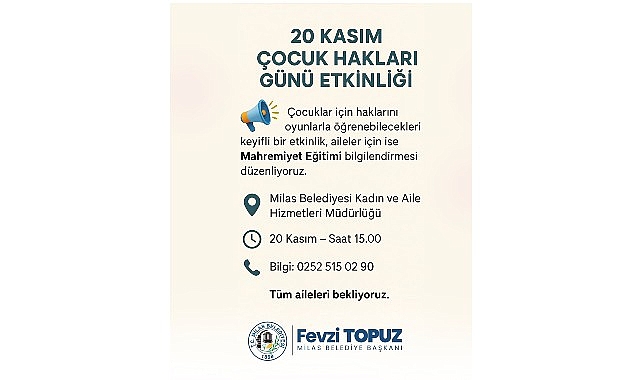 Milas Belediyesi’nden Çocuk Hakları Gününde Anlamlı Etkinlik görseli