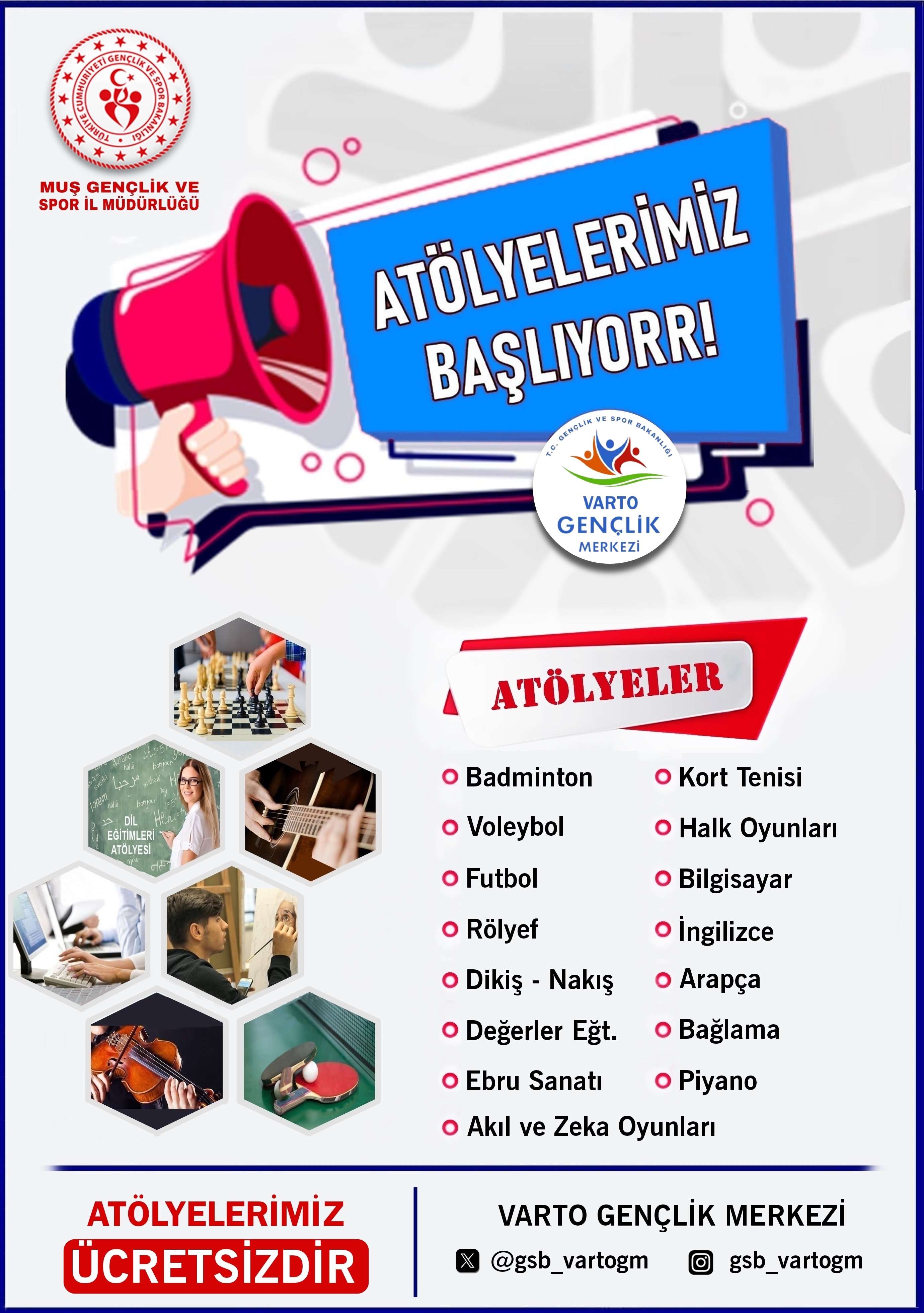 Varto Gençlik Merkezi’nde Atölyeler Başlıyor! Üstelik Ücretsiz! ⚽ görseli