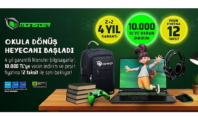 Monster’dan benzersiz okula dönüş kampanyası Okula dönüş kampanyası başladı: 4 yıllık garanti ve 10 bin TL’ye varan indirim görseli